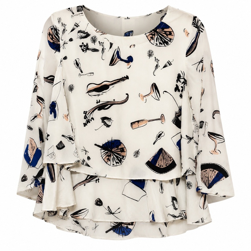Anthropologie Maeve Romantic Silk Blouse Women Size 2 French Girl Literary Chic
